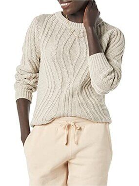 100% Cotton Cable Knit Crewneck Sweater Long Sleeve Cozy